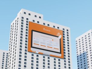 Awin website search box depicted on building for the upgraded platform features 