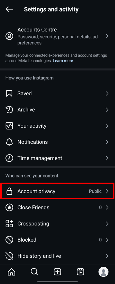 Set your Instagram profile to private 1