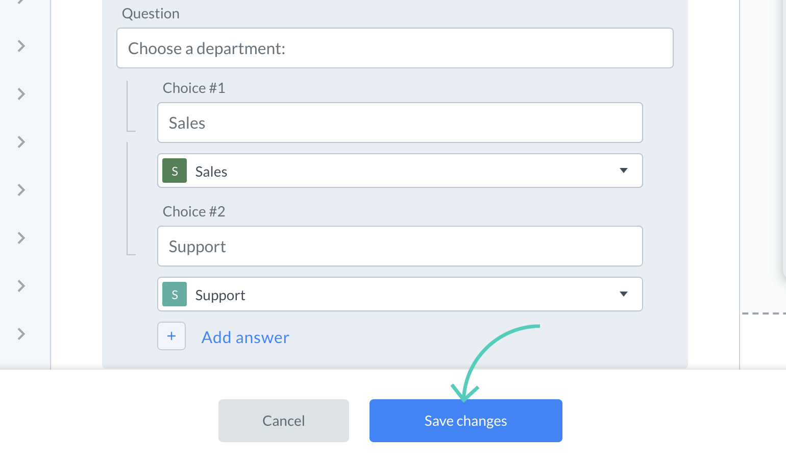 Save changes made to group selection in pre-chat form