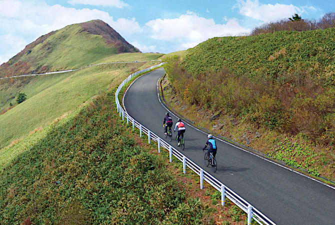 Cycling by Mt. Ishizuchi