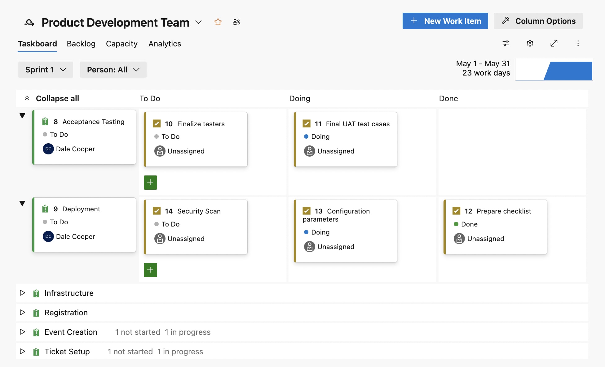azure devops product development sprint task board image