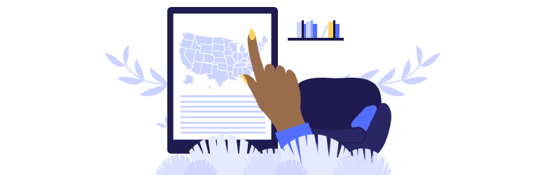 An illustrated image of a finger pointing to a flood map.