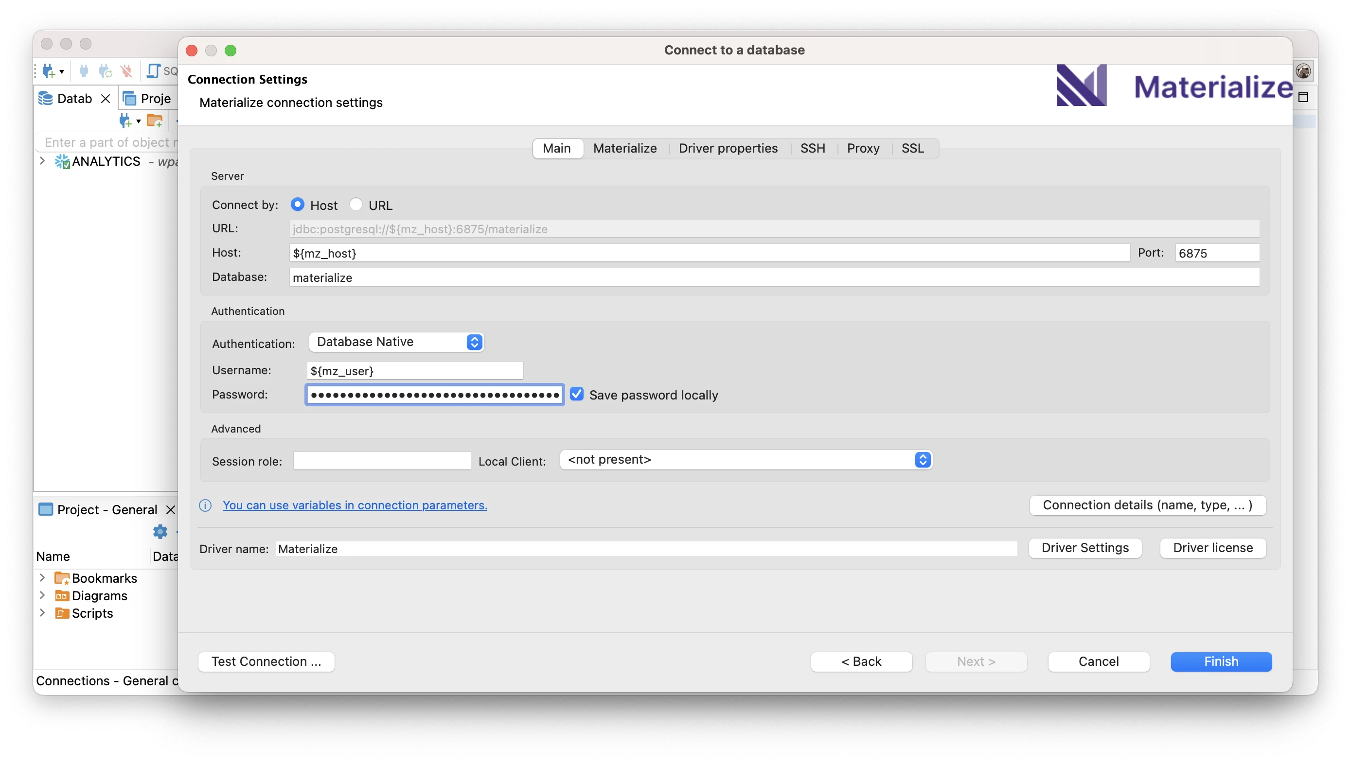 Connect using the credentials provided in the Materialize console